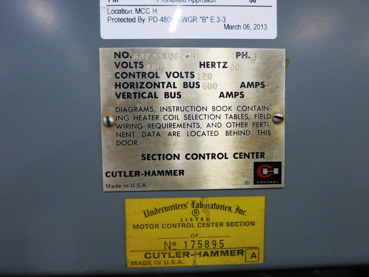 F10 Unitrol 600/400 Amp 480V 5x Section MCC Motor Control Center 3PH 600A 400A (DW1965-1)