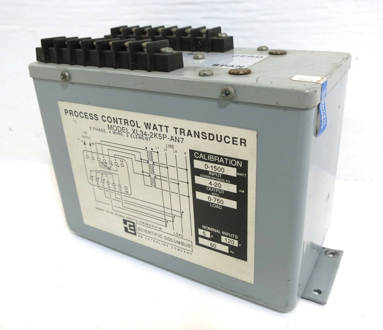 Scientific Columbus XL34-2K5P-AN7 Process Control Watt Transducer 0-1500W 4-20mA (DW2026-2)