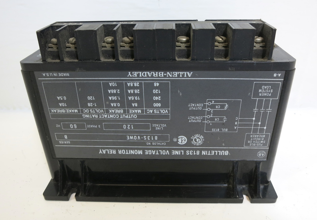 Allen Bradley 813S-VOWE Line Voltage Monitor Relay Ser B 120V 813S-V0WE 3PH (DW2053-1)