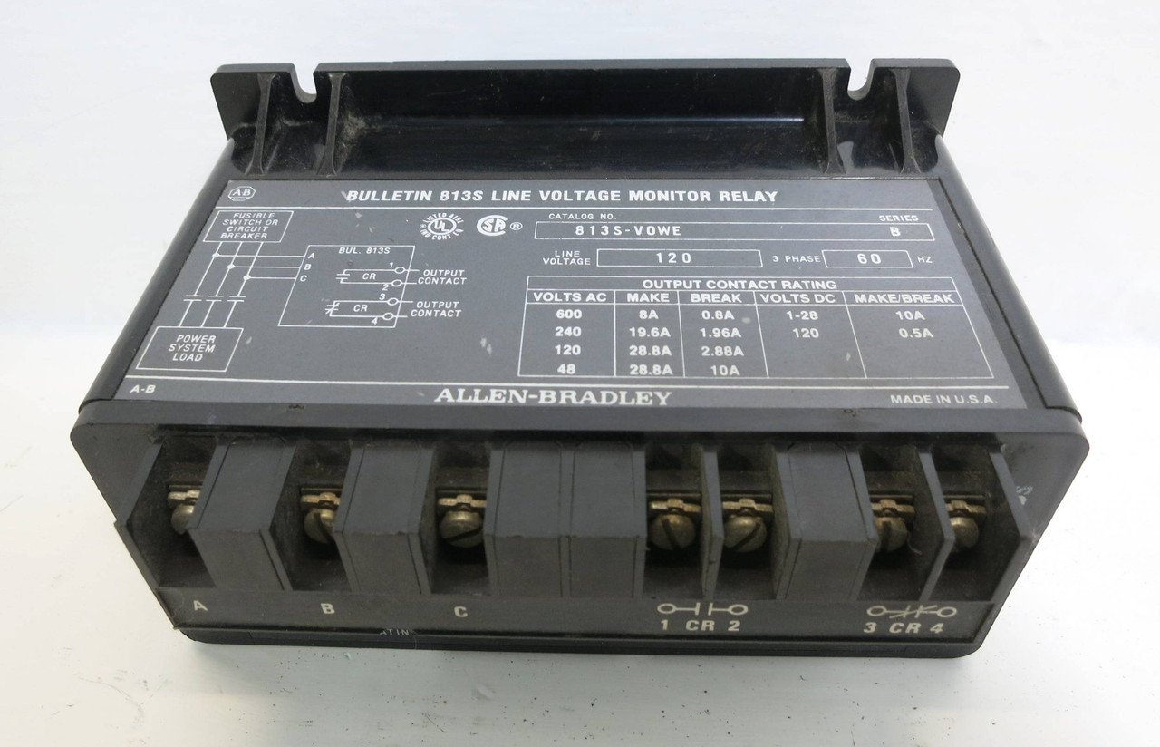 Allen Bradley 813S-VOWE Line Voltage Monitor Relay Ser B 120V 813S-V0WE 3PH (DW2053-1)