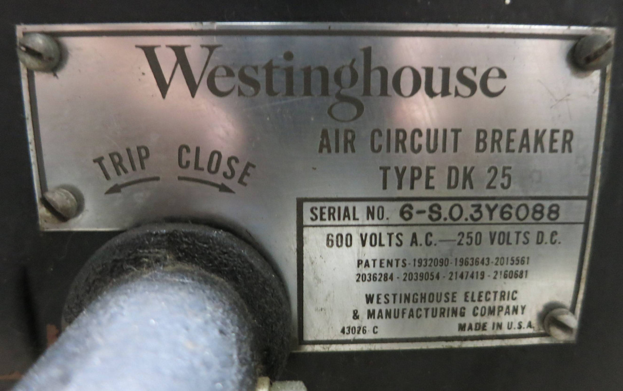 Westinghouse DK 25 600 Amp Air Breaker w 400A DK Overload Trip DO DK25 600A (GA0084-6)