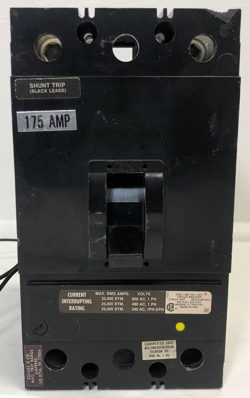 Square D KAL261751027 175A Circuit Breaker Black w/ Shunt 2 Pole 2P 175 Amp flaw (EM3911-1)