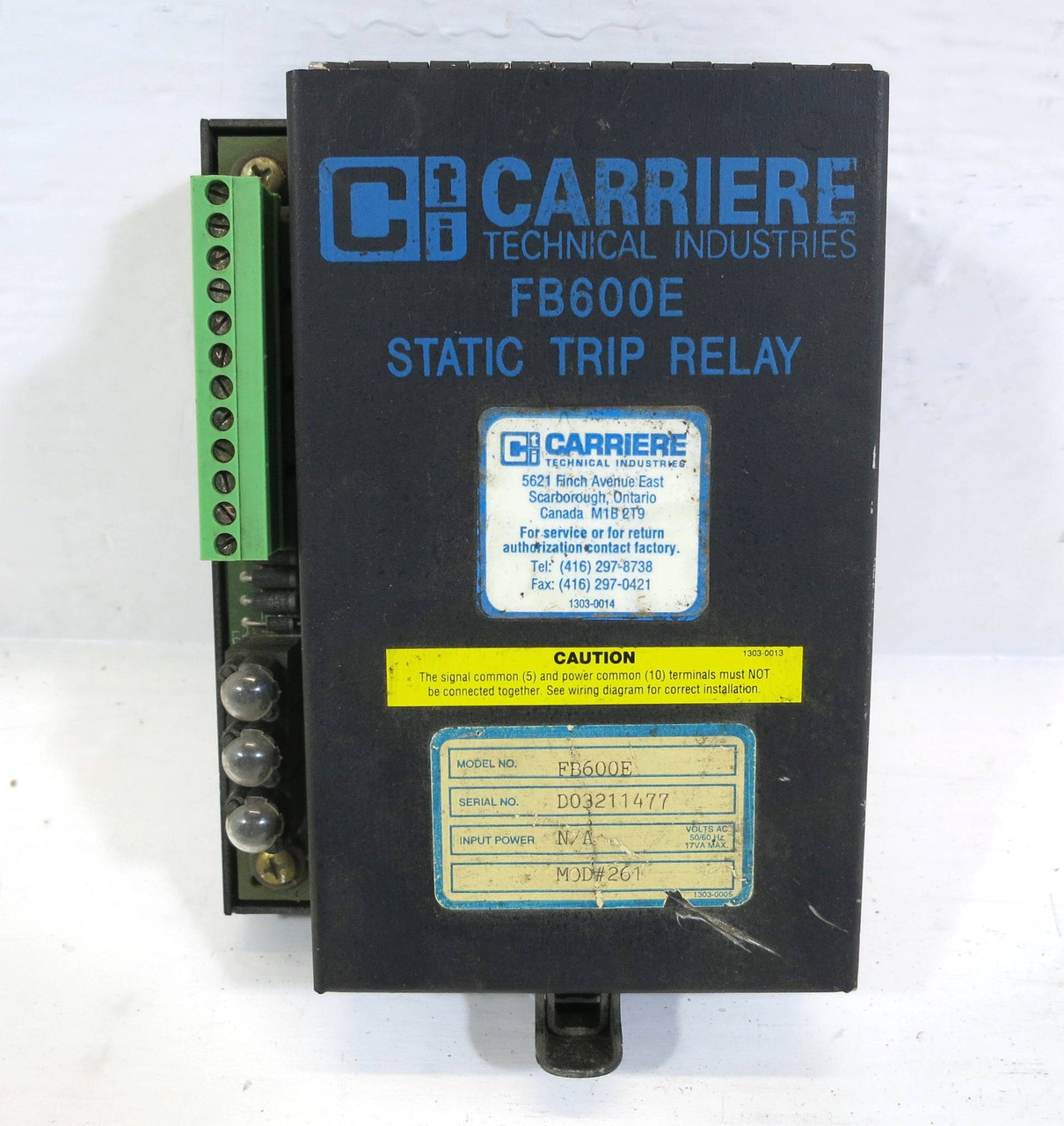 Carriere FB600E RMS Static Trip Relay Unit Mod 261 2611709 (DW2279-1)