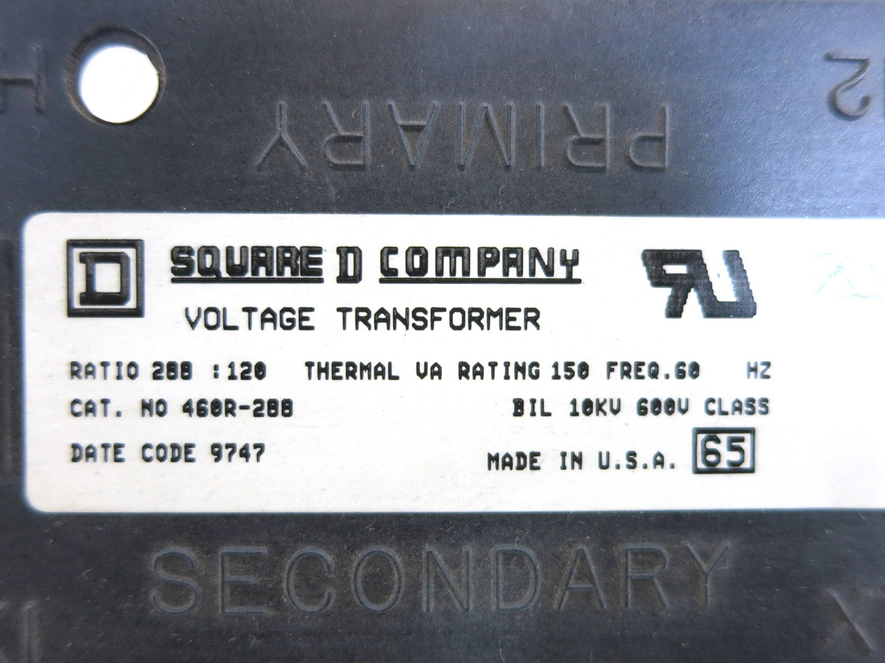 Square D 460R-288 Voltage Transformer Ratio 288:120 460R288 (DW2306-14)