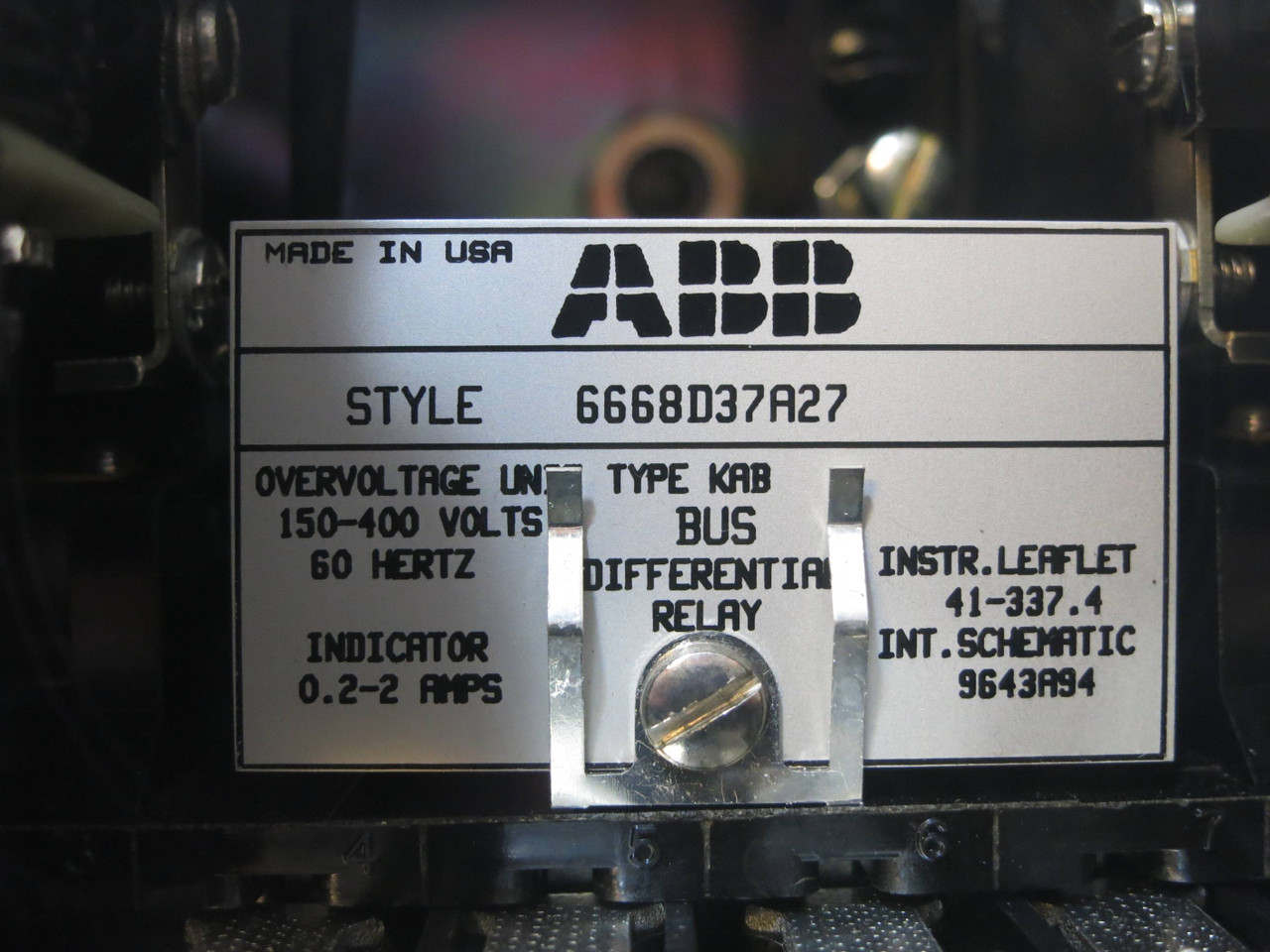 ABB 6668D37A27 High Impendance Bus Differential Relay KAB 9643A94 41-337.4 Flaw (GA0306-1)