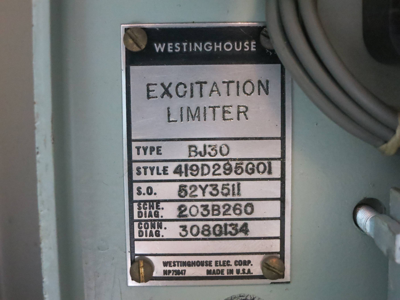 Westinghouse BJ-30 Excitation Limiter Generator Voltage Regulator 419D295G01 (DW2463-1)