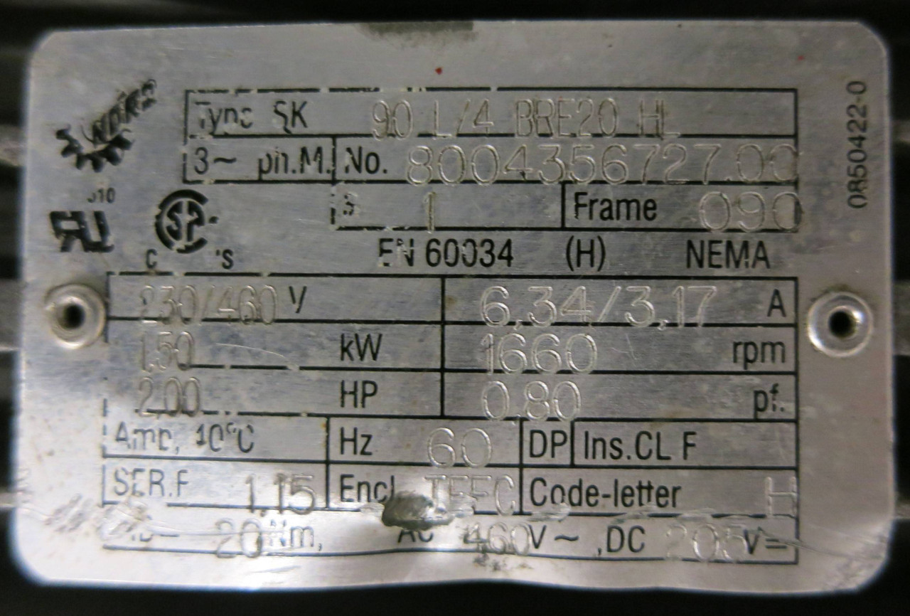 NDR2 SK 90 1/4 Motor 2 HP BRF20H 1PH 230/460V 1660 RPM 8004356727.00 1.50 kW (GA0309-1)