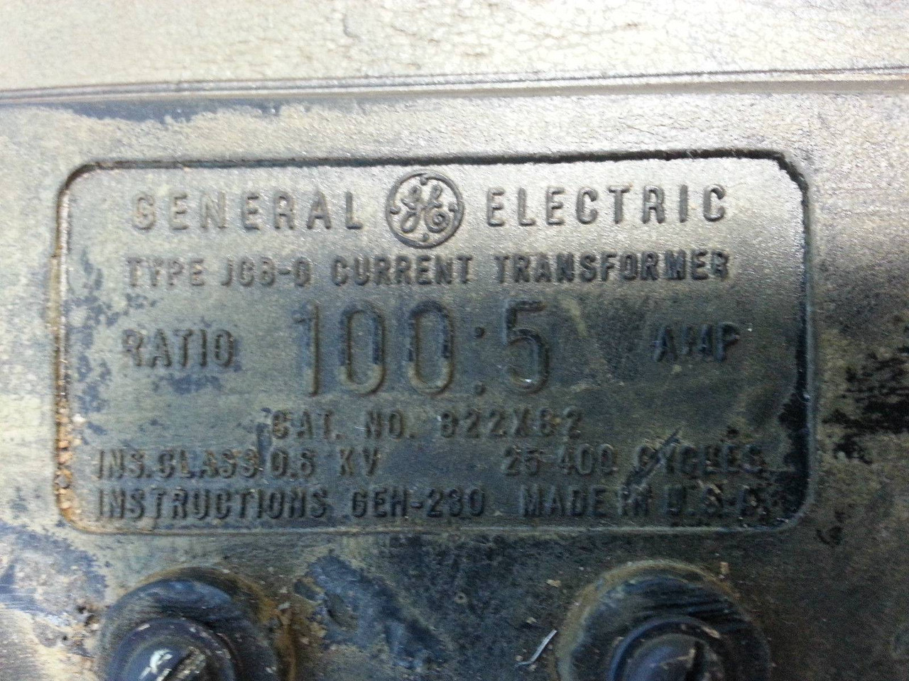 GE General Electric 822X82 Type JCB-0 CT Current Transformer Ratio 100:5 Amp O (EBI1902-20)