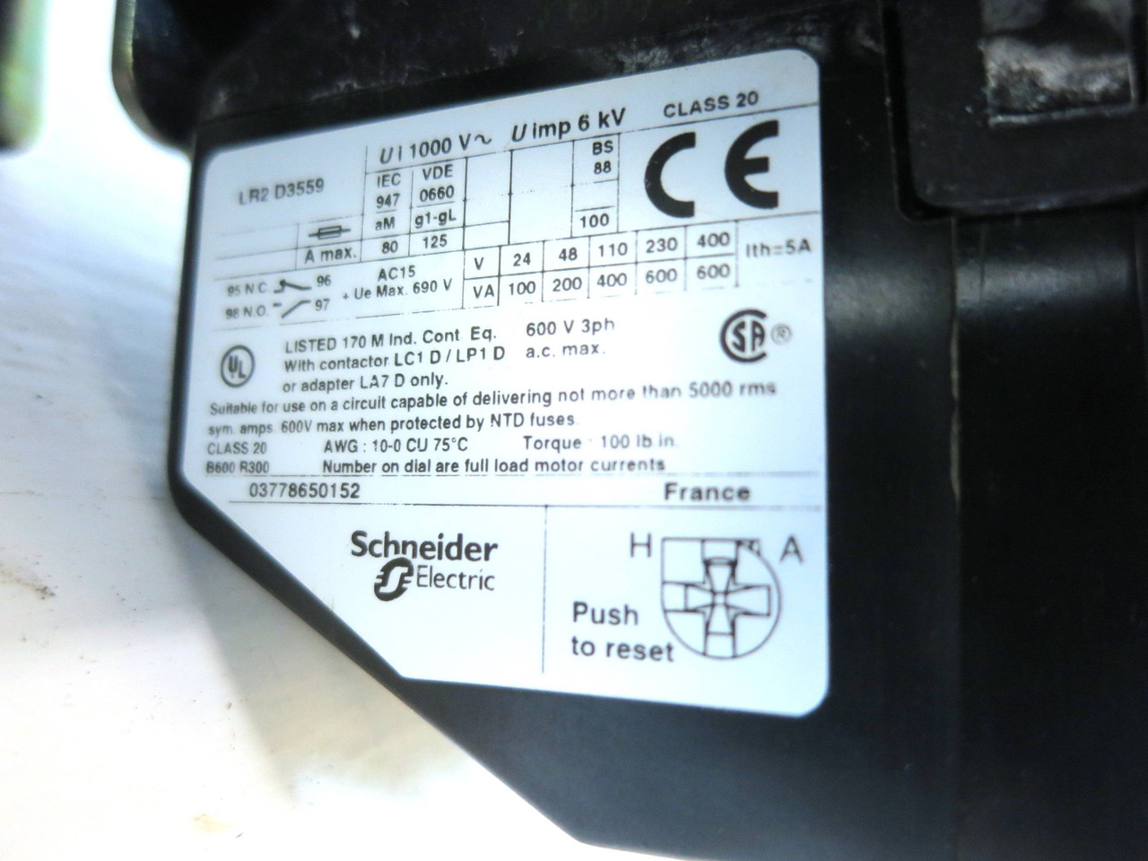 Telemecanique LC1D6511 Reversing Motor Starter LR2D3559 120V Coil LC1 D65 LR2D35 (DW2550-1)