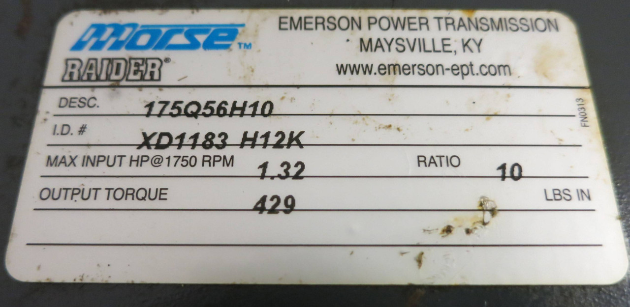 Morse Raider Gear 175Q56H10 Worm Gear Reducer XD1183 H12K 1.32 Amp Ratio 10 (GA0365-1)