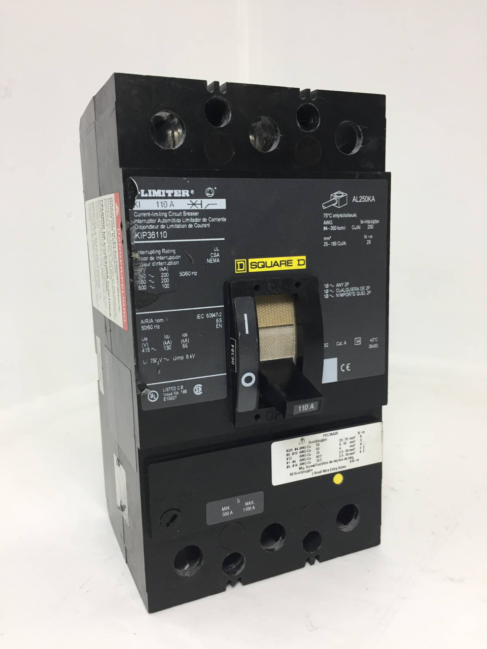 Image of Square D I-Limiter KIP36110 110A Circuit Breaker Black Label 110 Amp bad label