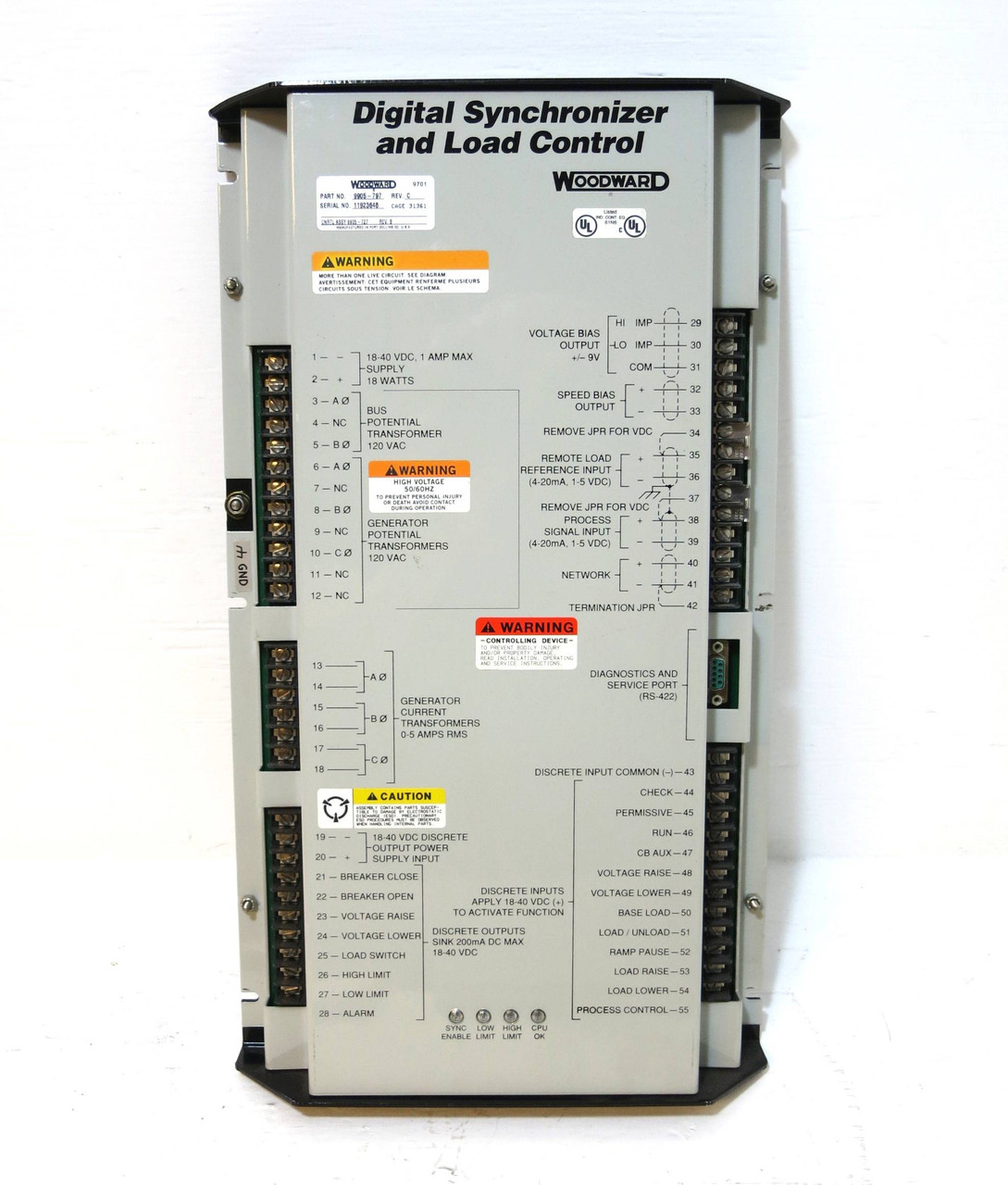 Woodward 9905-797 Rev C Digital Synchronizer and Load Control PLC Relay 9905797 (DW2620-1)
