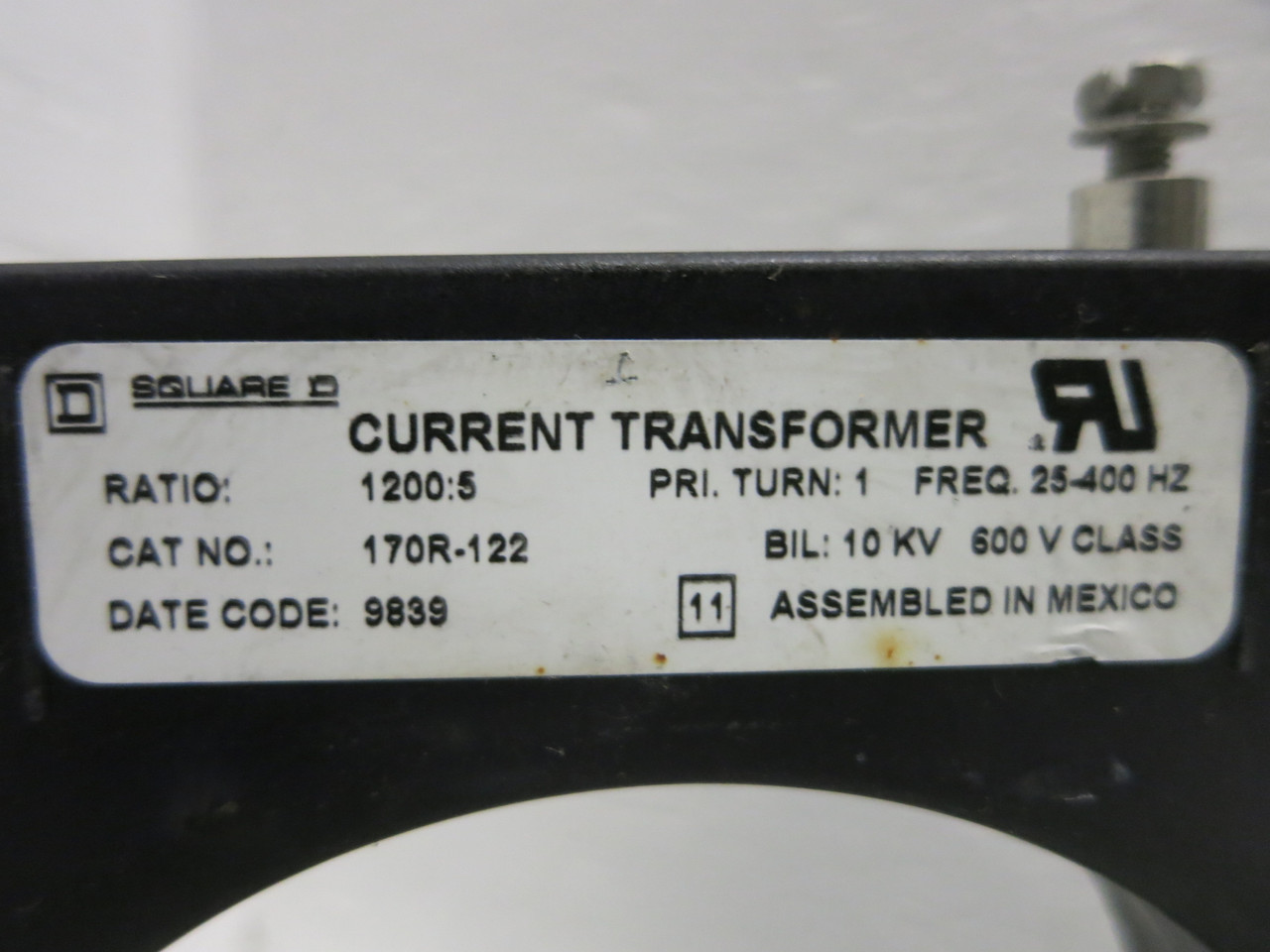 Square D CT 1200:5A 170R-122 25-400Hz 600V Current Transformer (GA0393-5)