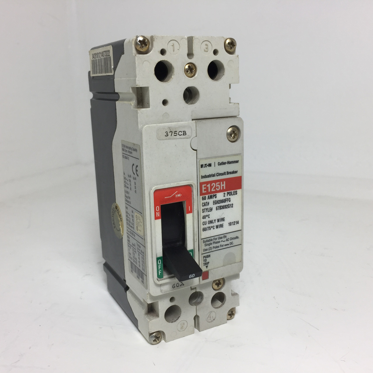 Image of Cutler Hammer E125H EGH2060FFG 60A Circuit Breaker 2 Poles 60 Amp Eaton HACR