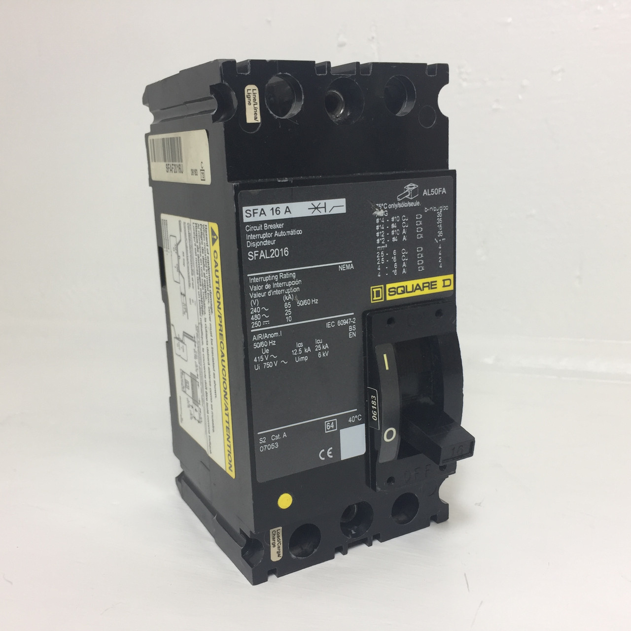 Square D SFAL2016 16A Circuit Breaker Black Label 480 VAC 2 Pole 16 Amp S2 2P (EM4137-1)