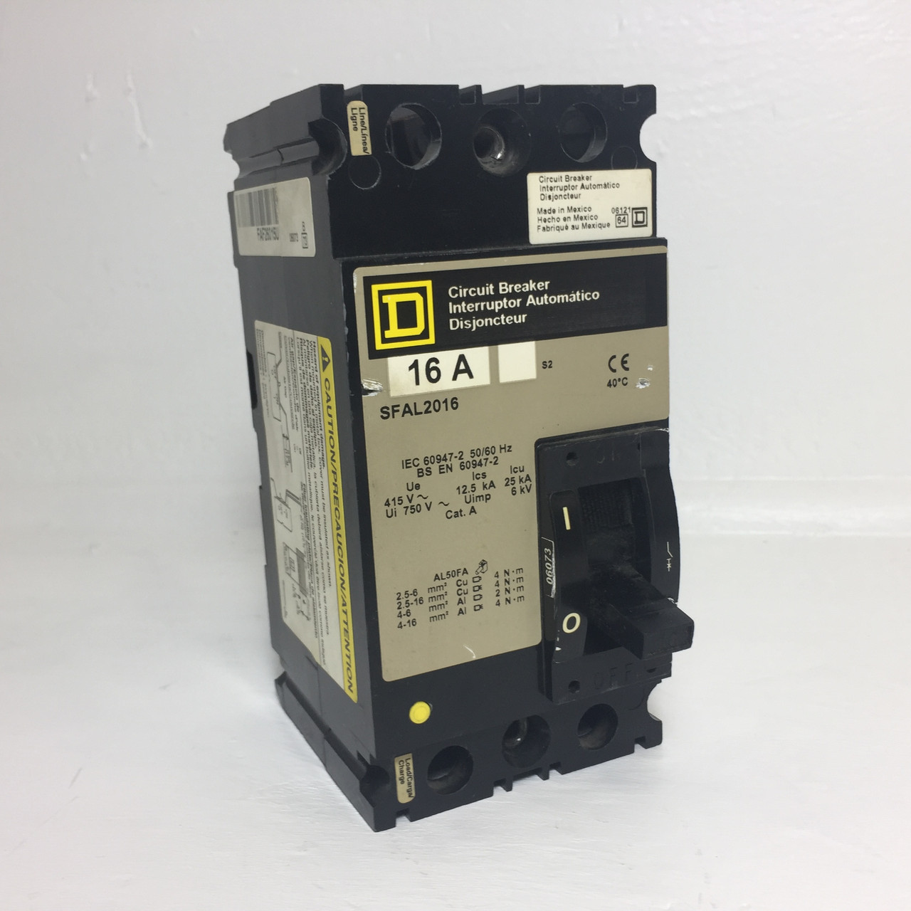 Square D SFAL2016 16A Circuit Breaker 480 VAC 2 Pole SFAL 16 Amp S2 2P (EM4136-1)