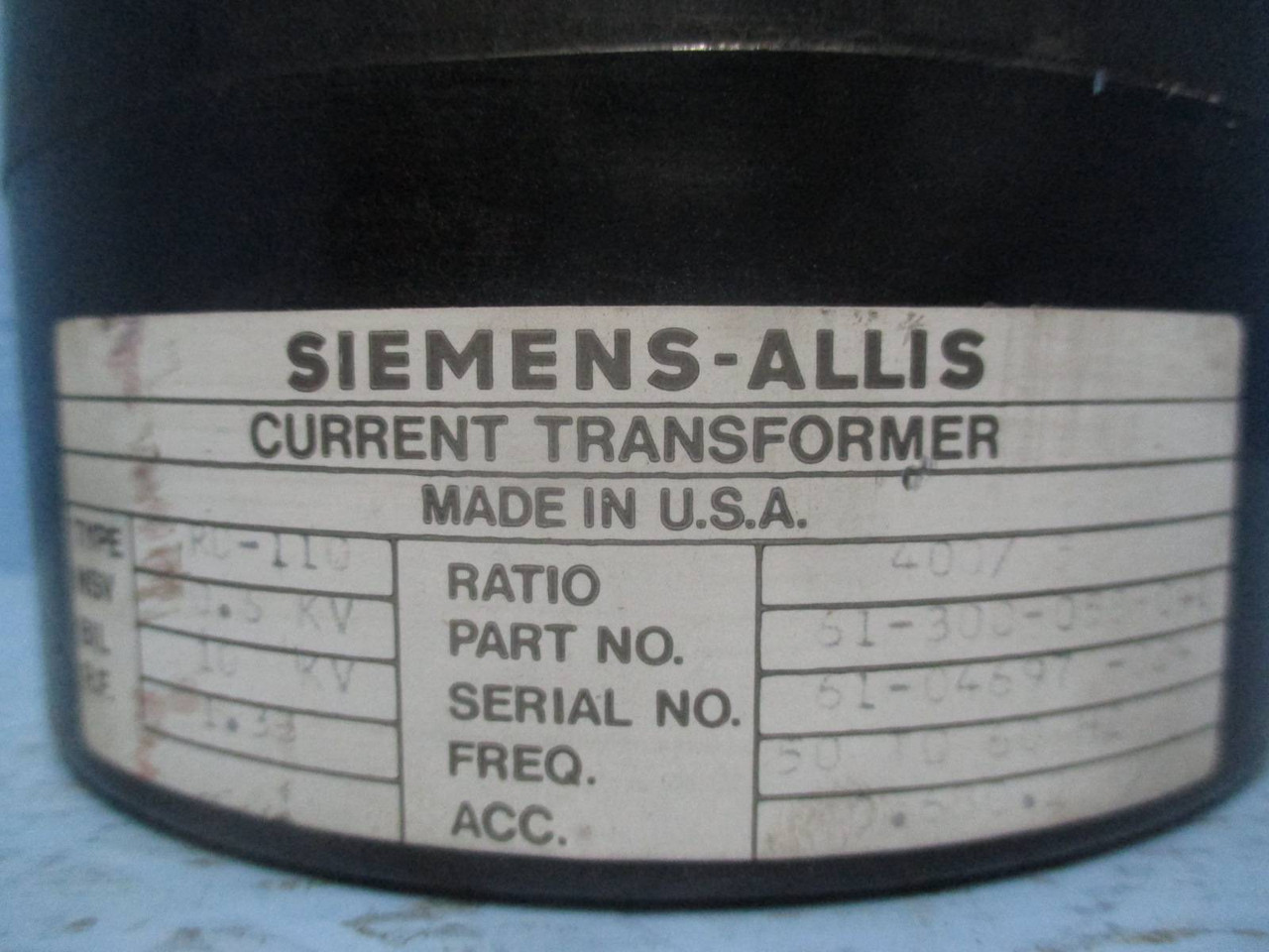 Siemens Allis 61-300-058-041 Type RD-110 Current Transformer Ratio 400:5A CT (EBI3767-12)