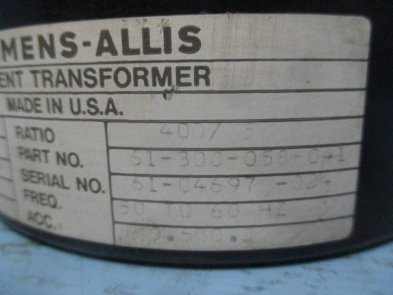 Siemens Allis 61-300-058-041 Type RD-110 Current Transformer Ratio 400:5A CT (EBI3767-12)