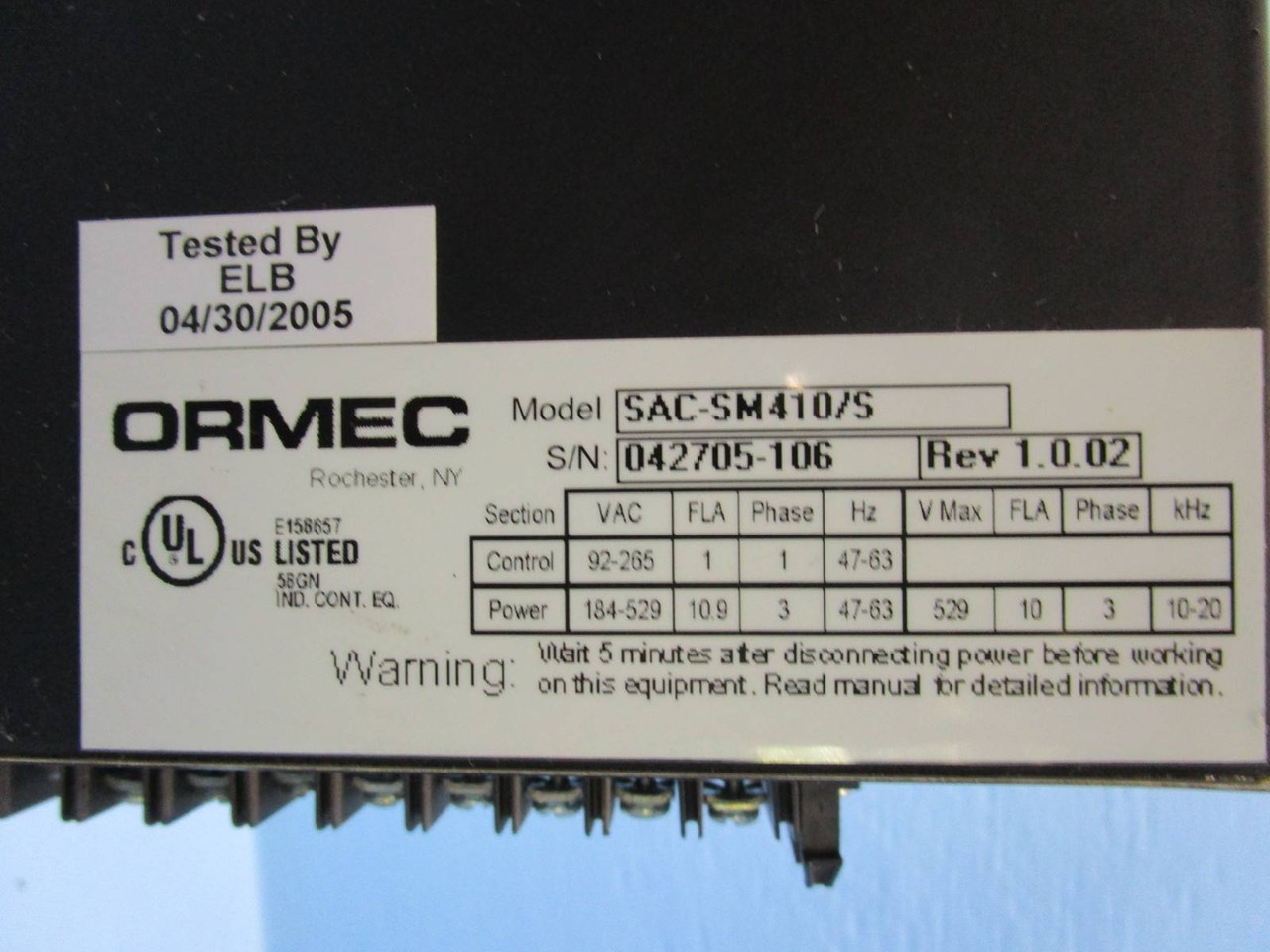Ormec  SAC-SM410/S ServoWire Servo Control Axis R-1.0.02 SACSM410 (EBI3256-7)