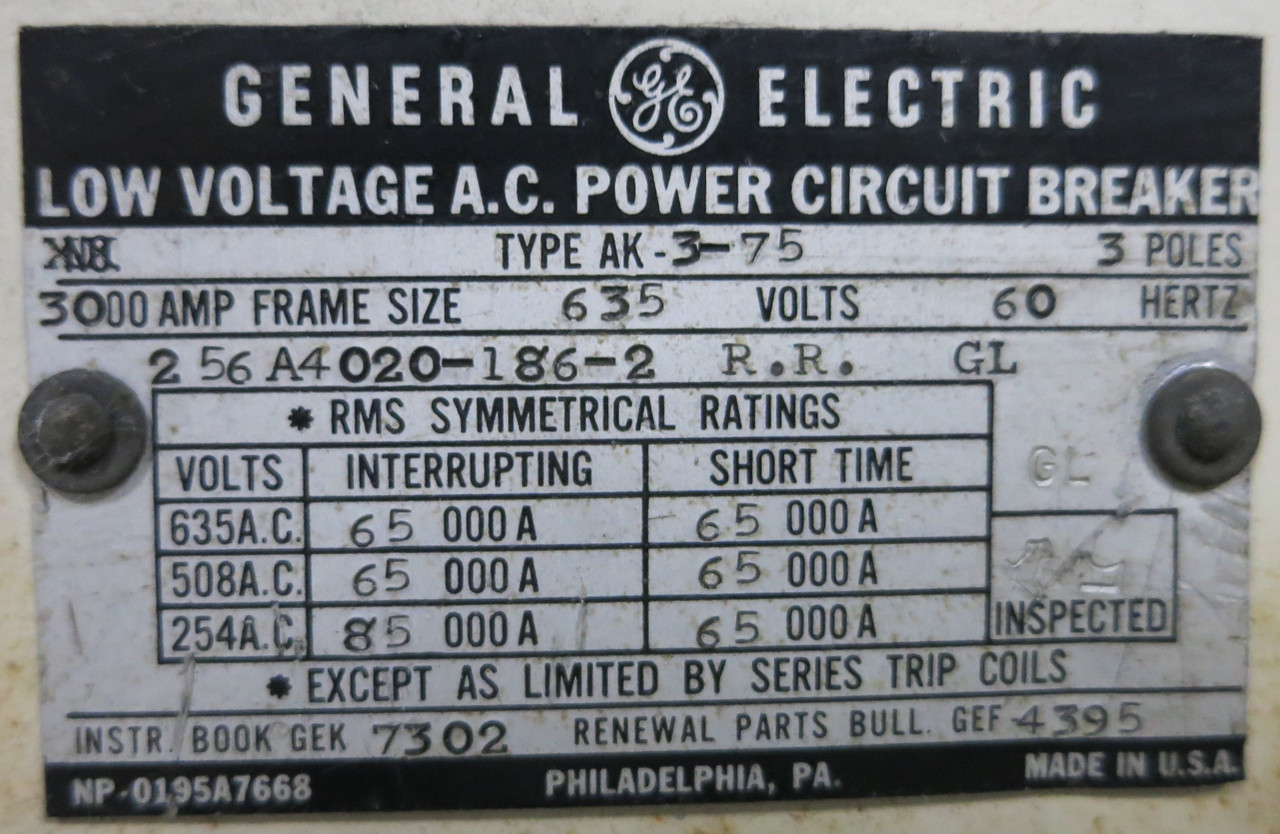 GE AK-3-75 3000A EO Air Breaker w/ LSIG Satin American Trip & Shunt & Aux (GA0538-1)