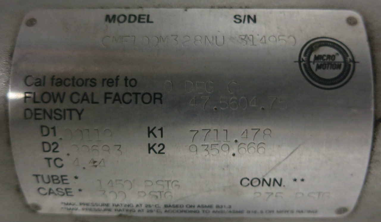 Micro Motion CMF100M328NU Mass Flow Sensor Telemetering Equipment (GA0593-2)