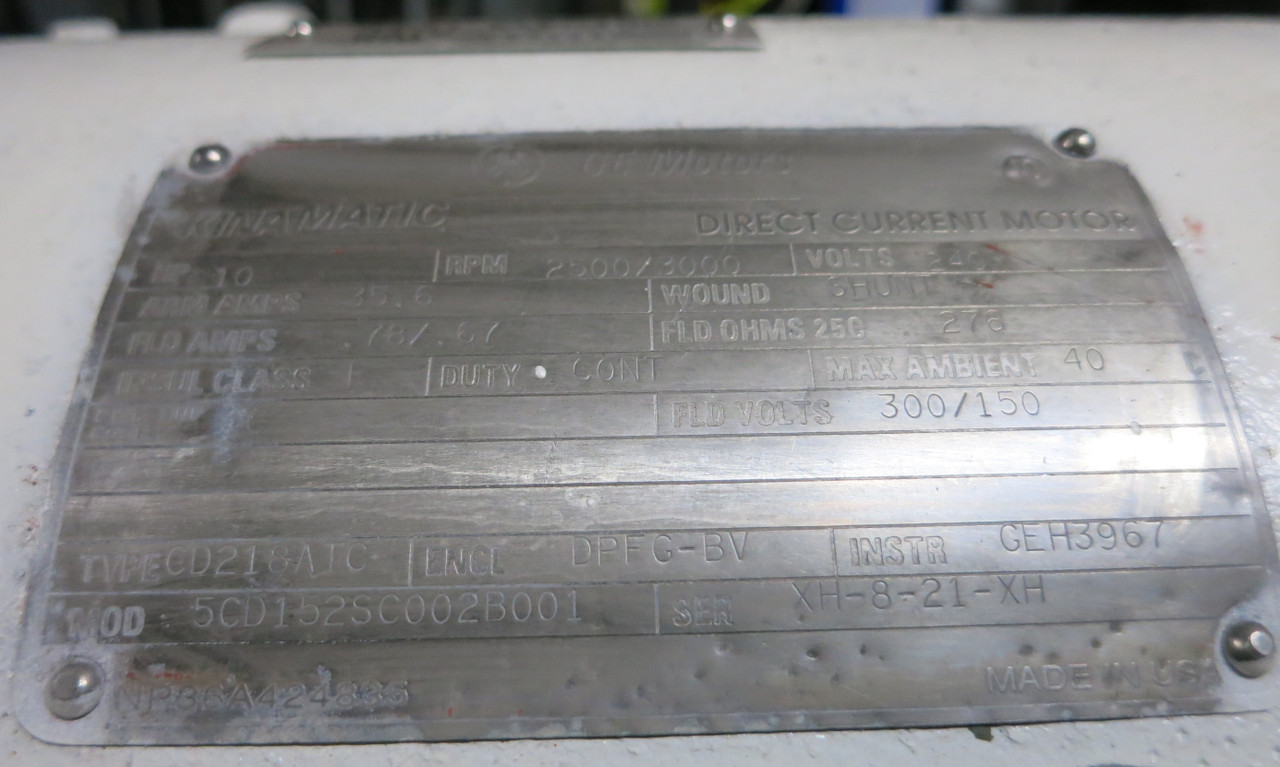 GE KinaMatic Direct Current DC Motor 10 HP 2500/3000 RPM DPFG-BV CD216ATC (GA0622-2)