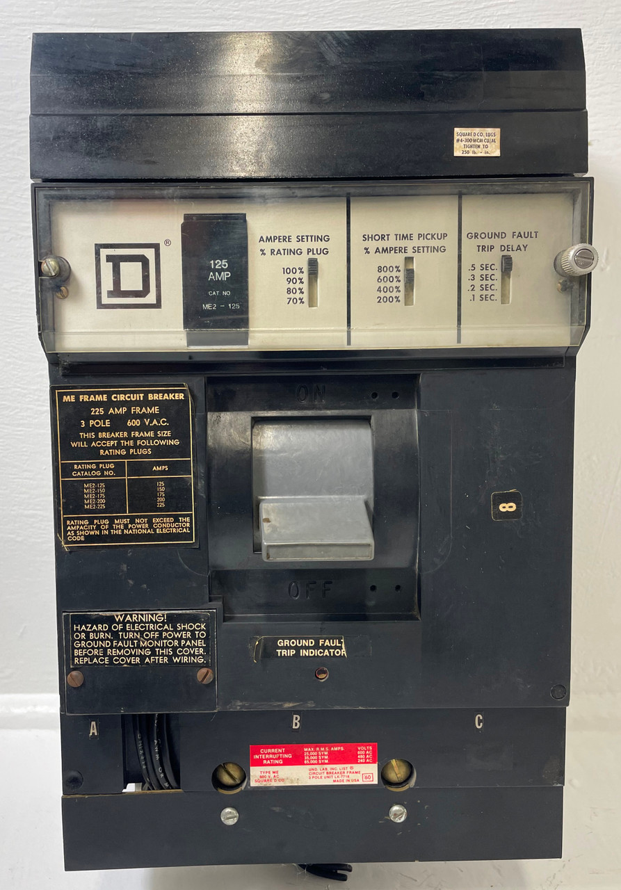 Square D I-Line ME236G 225A Circuit Breaker 125 Amp Plug & Shunt & Ground Fault (EM4211-3)