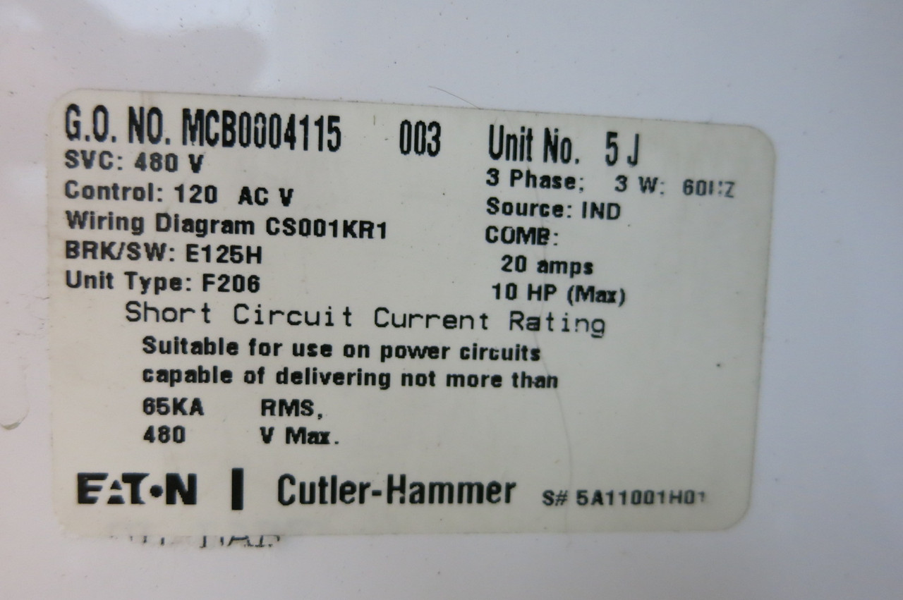 Eaton Freedom FlashGard 20A Breaker Size 1 Starter 18" MCC Bucket Flash Guard 20 (PM3101-1)