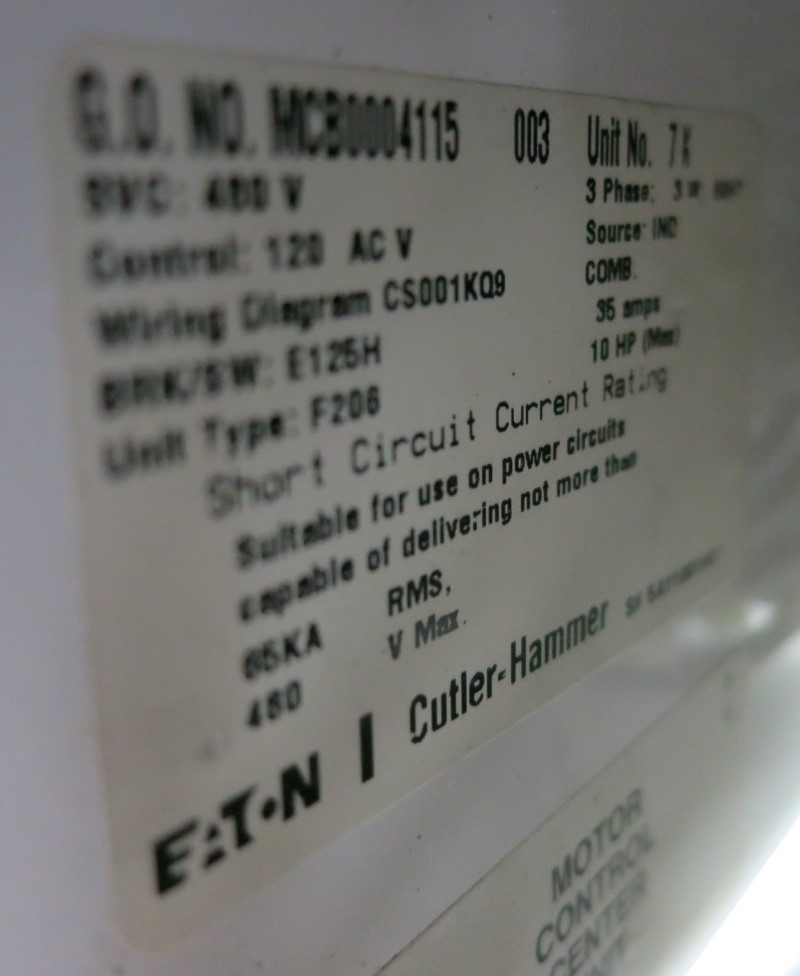 Eaton Freedom FlashGard 35A Breaker Size 1 Starter 12" MCC Bucket Flash Guard 35 (PM3104-8)