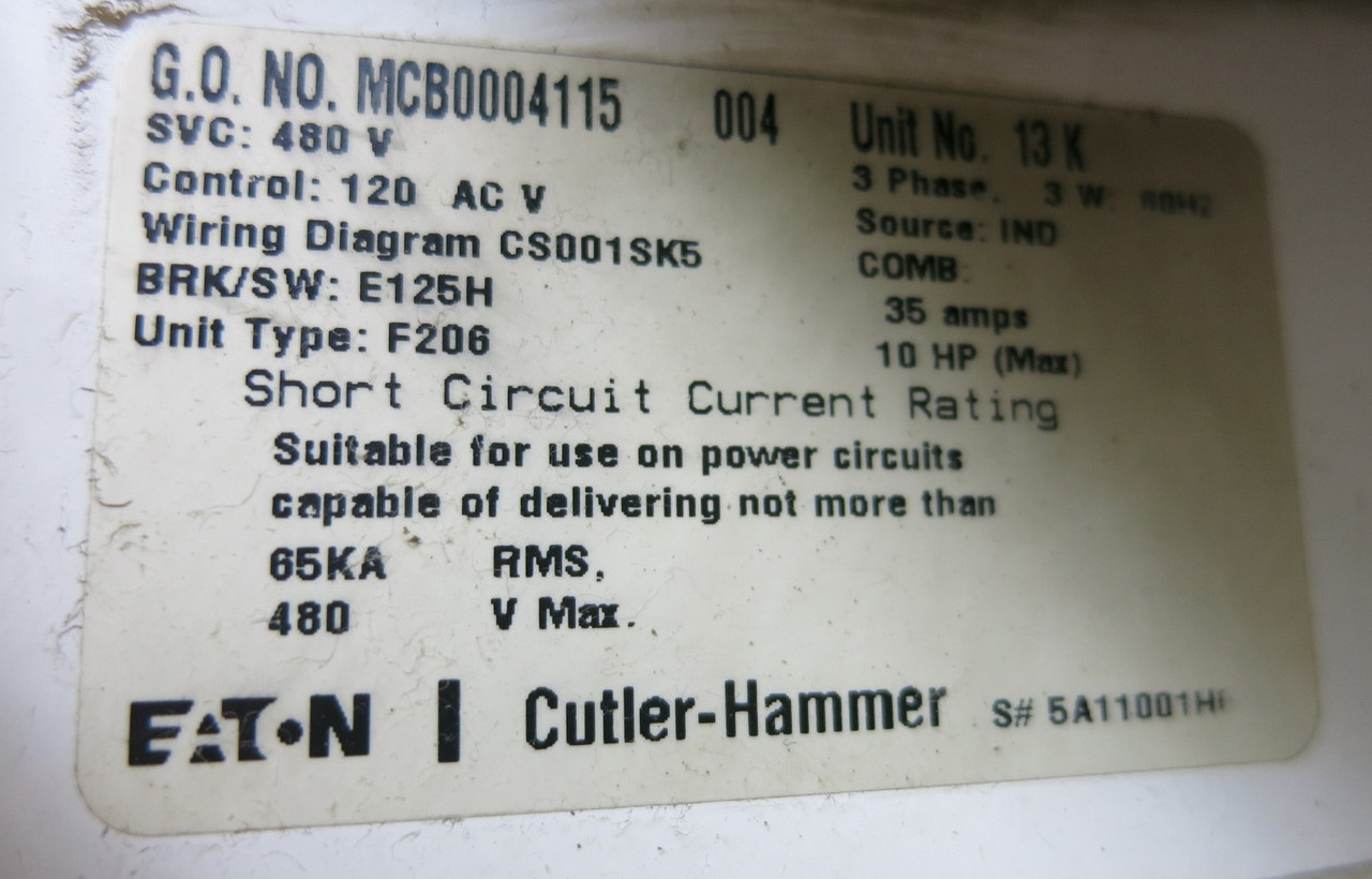 Eaton Freedom FlashGard 35A Breaker Size 1 Starter 18" MCC Bucket Flash Guard 35 (PM3109-2)
