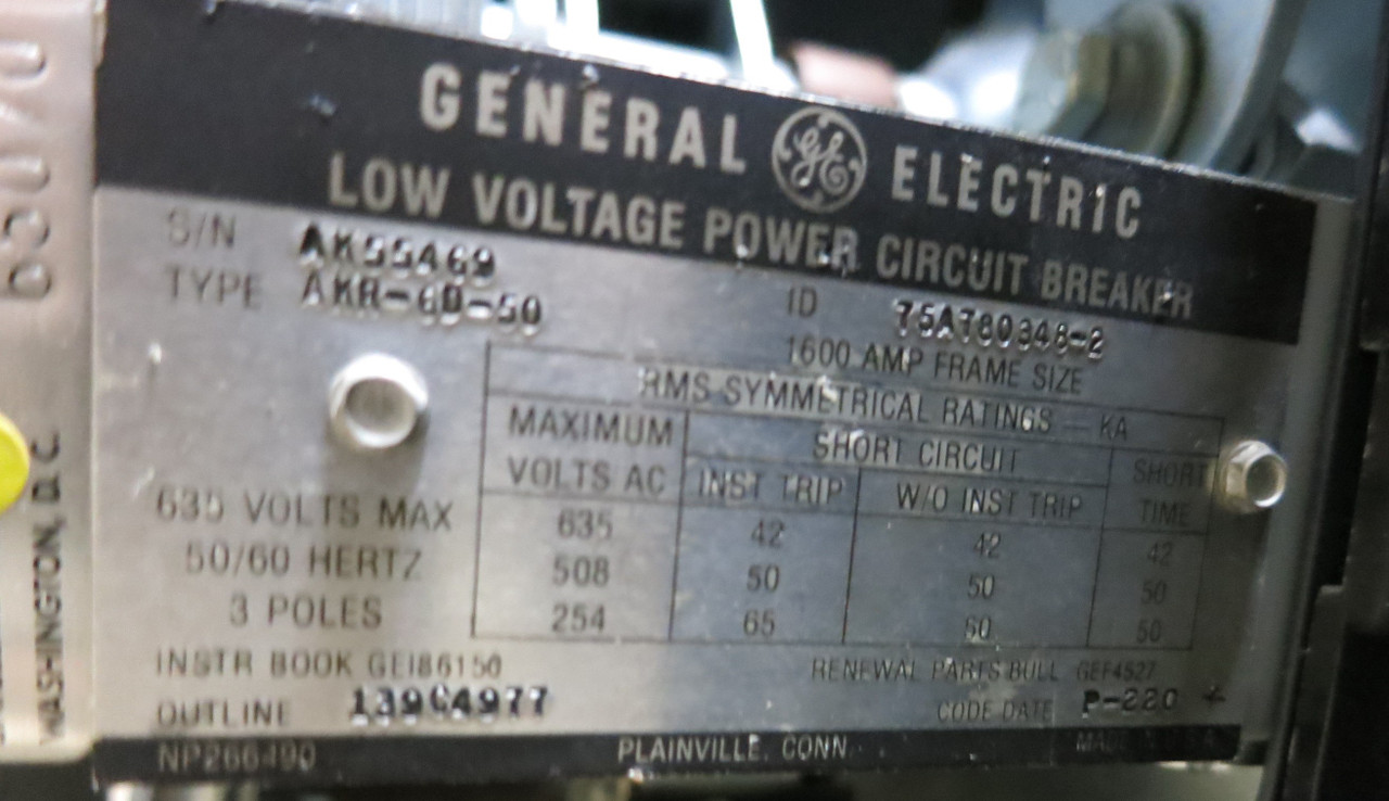 GE AKR-6D-50 1600A Air Breaker TA9VT20MA1 Trip 1600 Amp MicroVersaTrip LS EO (GA0654-4)