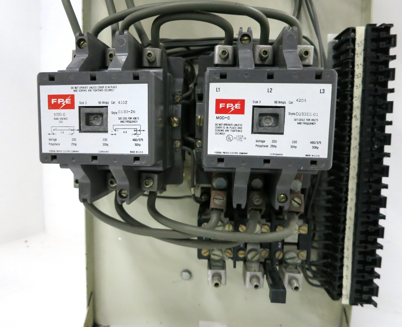 FPE 5320 Size 3 Reversing Starter 100A Breaker 30" MCC Bucket 100 Amp Sz3 5310 (DW3443-6)