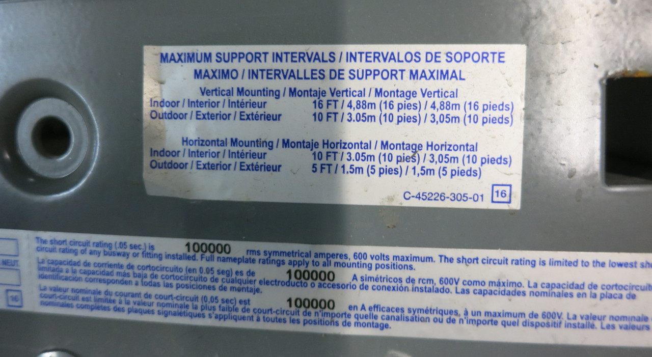Square D AF2520G6ST 2000A I-Line II 6ft Busway Electroducto Bar Feeder 600V (GA0674-3)