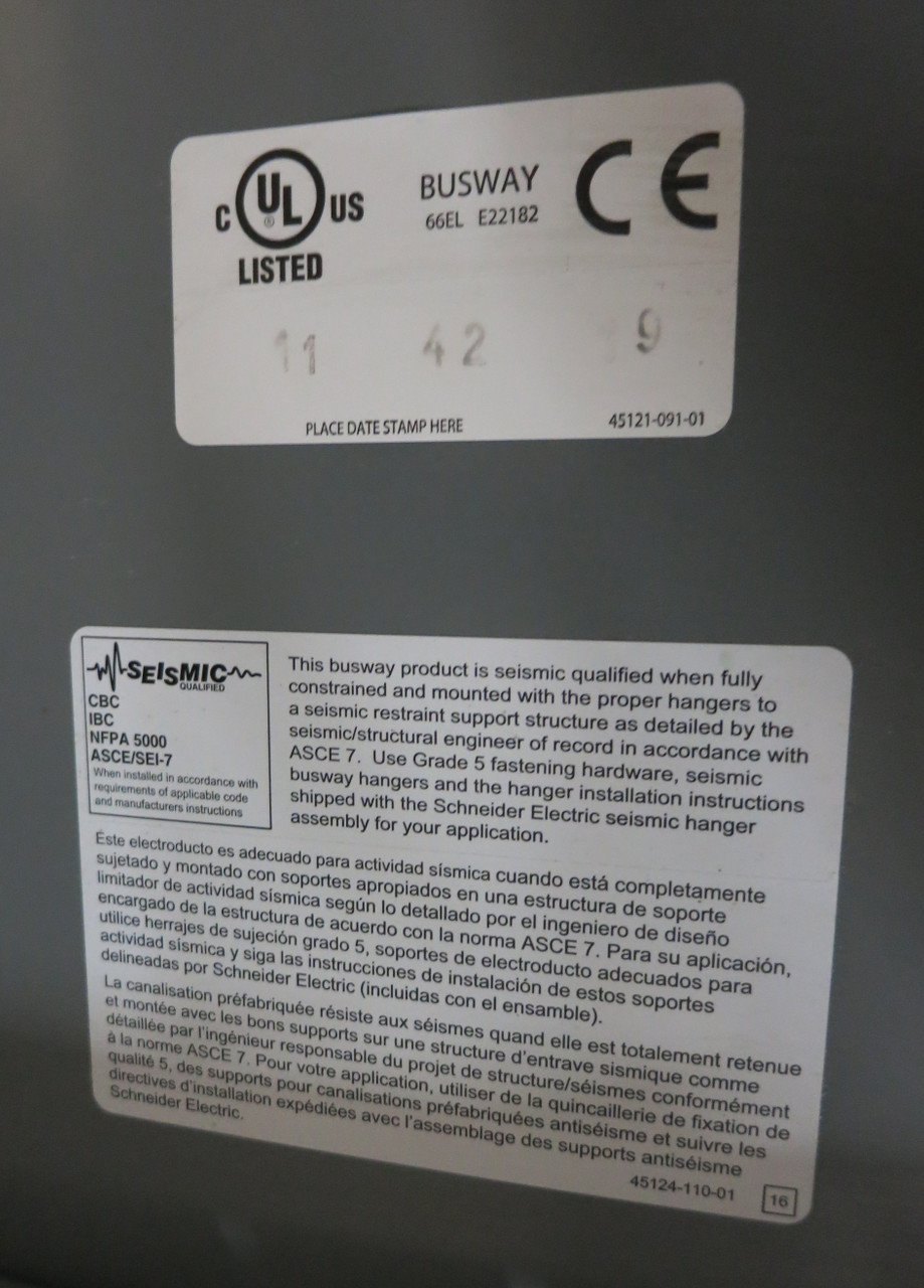 Square D AF2520G6ST 2000A I-Line II 6ft Busway Electroducto Bar Feeder 600V (GA0674-3)