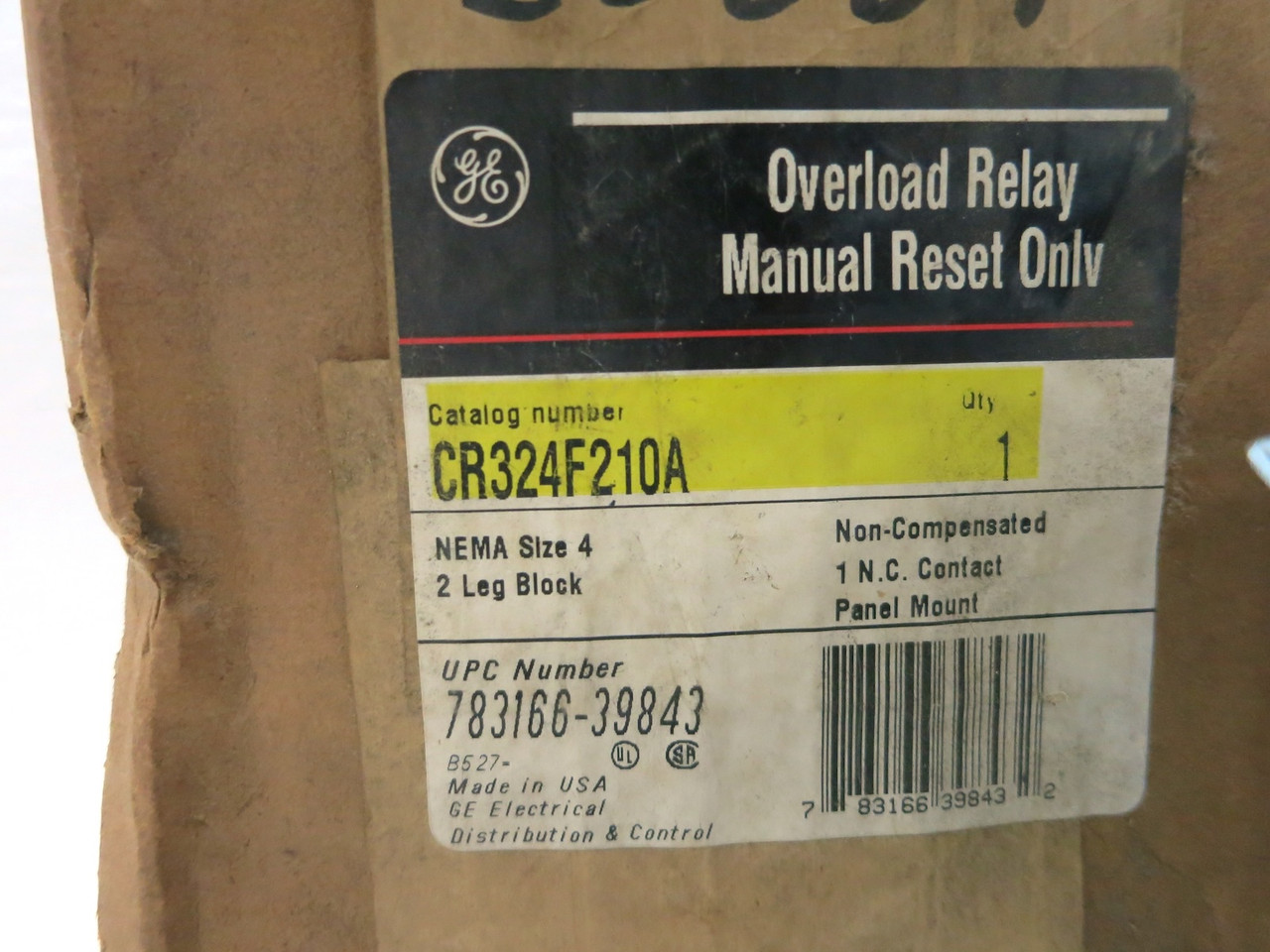NEW GE CR324F210A Size 4 Thermal Overload Relay Starter Manual Reset 2-Leg Block (DW3478-1)