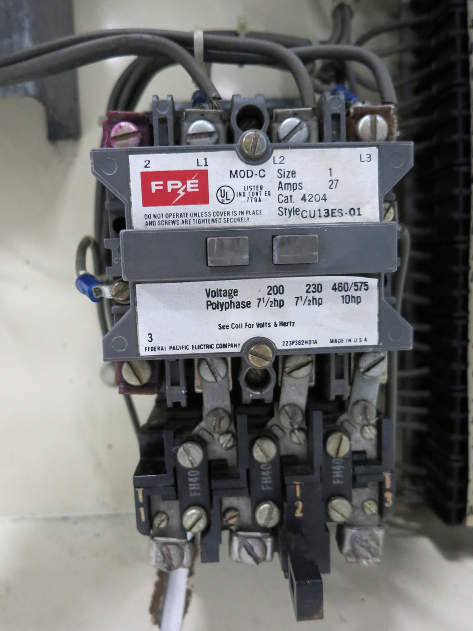 FPE 5320 Size 1 Starter 25A Breaker 18" MCC Bucket 25 Amp Motor Control 5310 (DW3484-76)