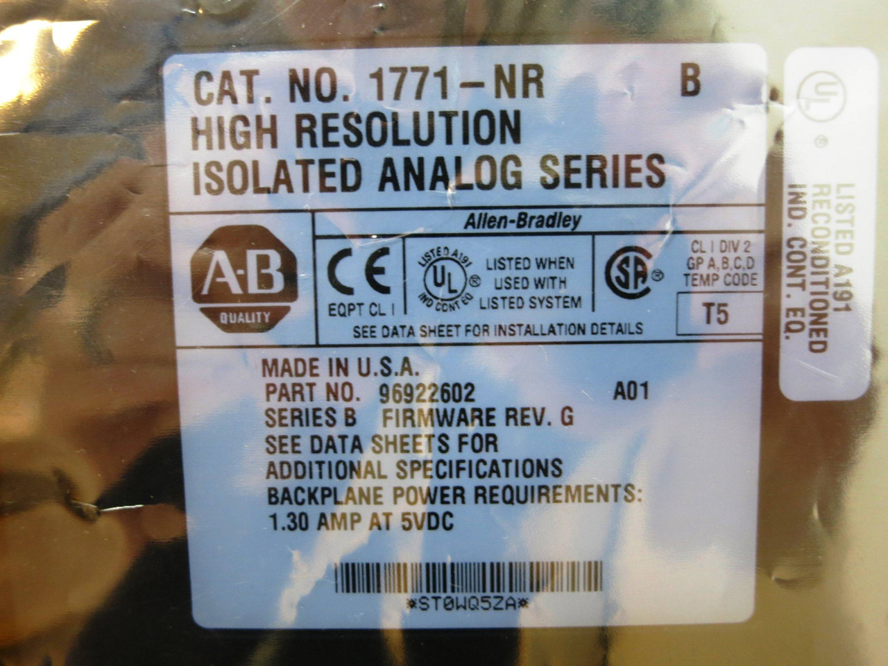 Allen Bradley 1771-NR Ser B Rev G High Resolution Isolated Analog PLC (Reman) (DW2632-1)