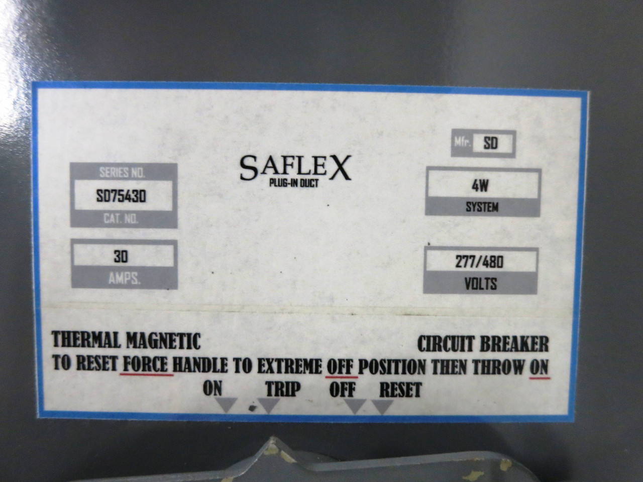 Square D SD-75430 30A 480V Saflex Circuit Breaker Plug-In 3PH 4W Bus Plug 30 Amp (DW2312-1)