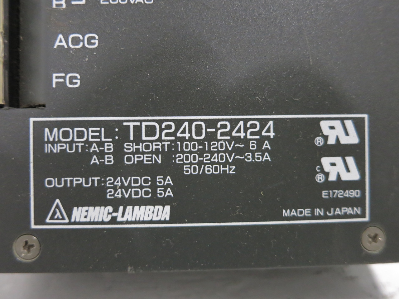Nemic-Lambda TD240-2424 Power Supply Output 24VDC 5A 120V / 240V Input TD2402424 (DW3563-1)