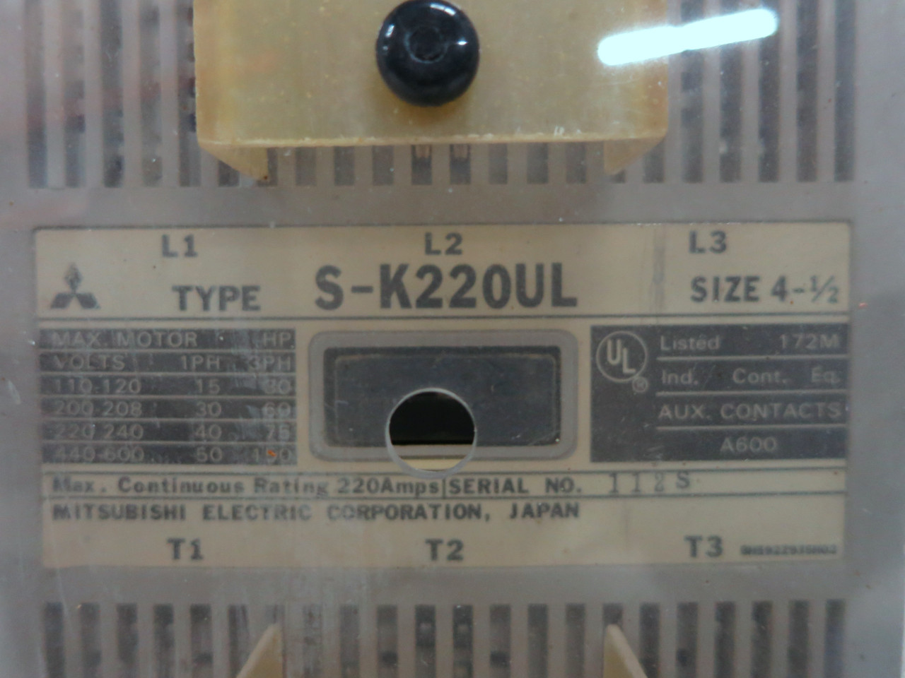 Mitsubishi S-K300UL Contactor Size 5 200HP 120V Coil 300A SK300UL S-K300 sz5 (DW3594-1)
