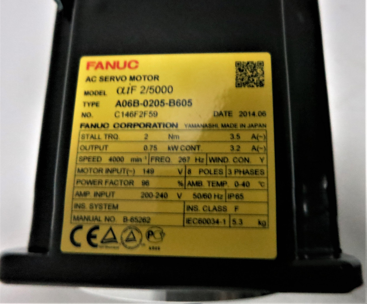 New Fanuc aiF 2/5000 A06B-0205-B605 4000 RPM AC Servo Motor Pulsecoder aiAR128 (GA0706-5)