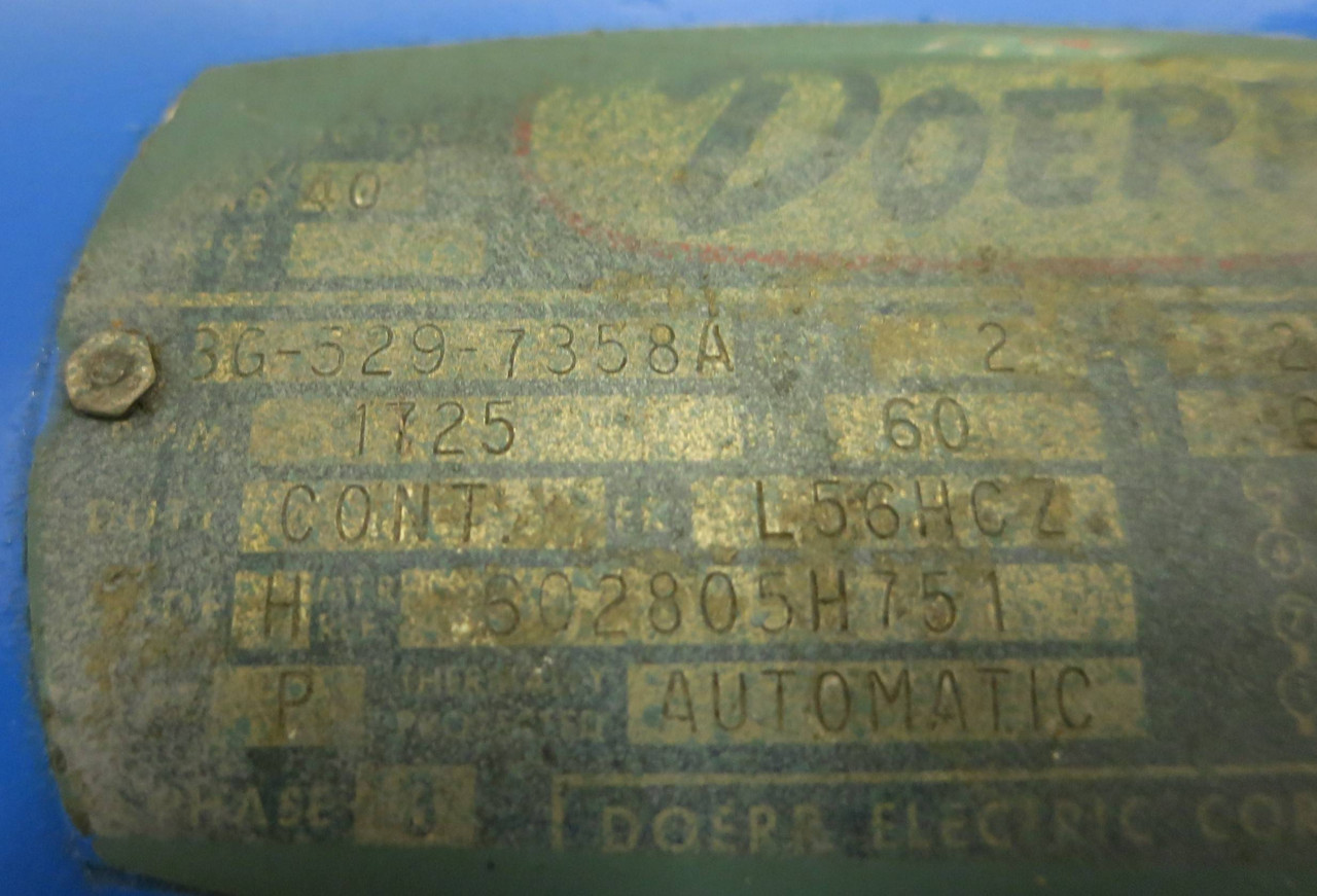 Doerr Motor 2HP L56HCZ Type P 1725 RPM 602805H751 230/460V 6.0A Tuthill Pump (GA0358-2)