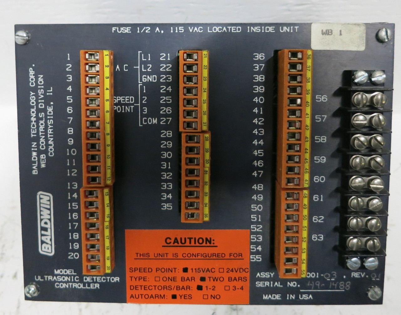 Baldwin 1125 Ultrasonic Detector Controller A502-8001-03 Rev 01 (GA0683-4)