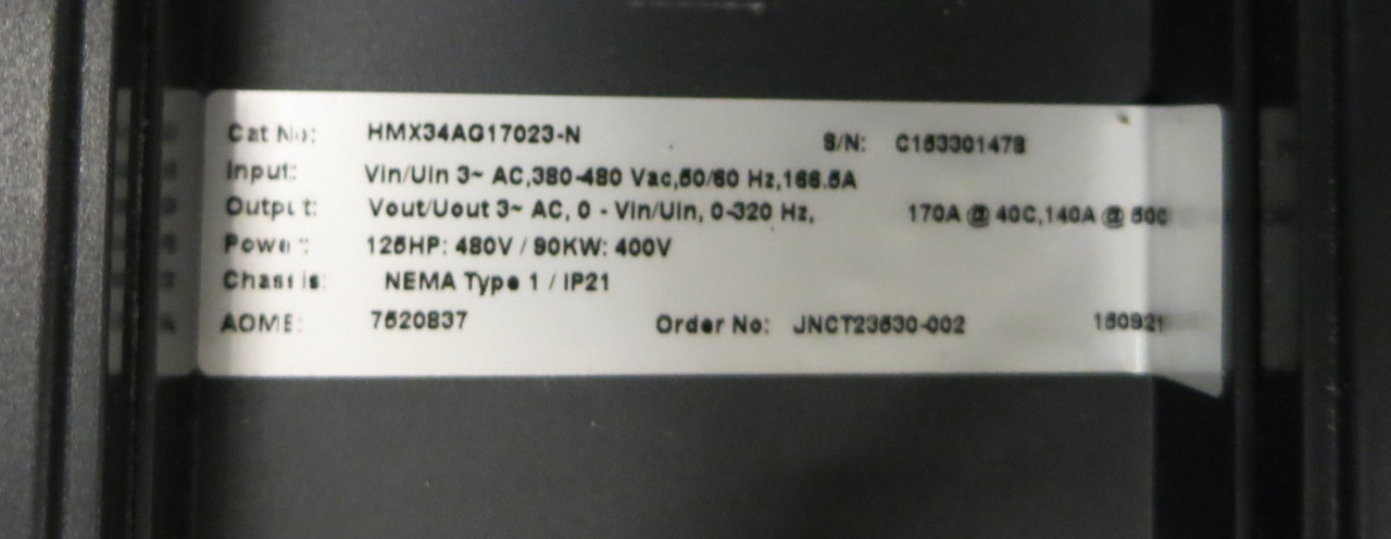 Johnson Controls HMX156E4NAL3* 125 HP VS Drive 125HP JC-VSD Series II  480V (GA0739-1)