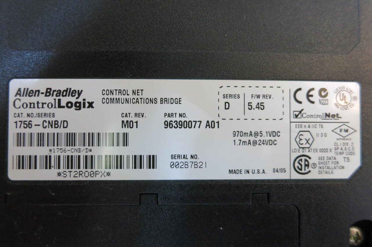 Allen Bradley 1756-CNB/D F/W Rev 05.45 Control Net Communications Bridge PLC AB (PM3144-2)