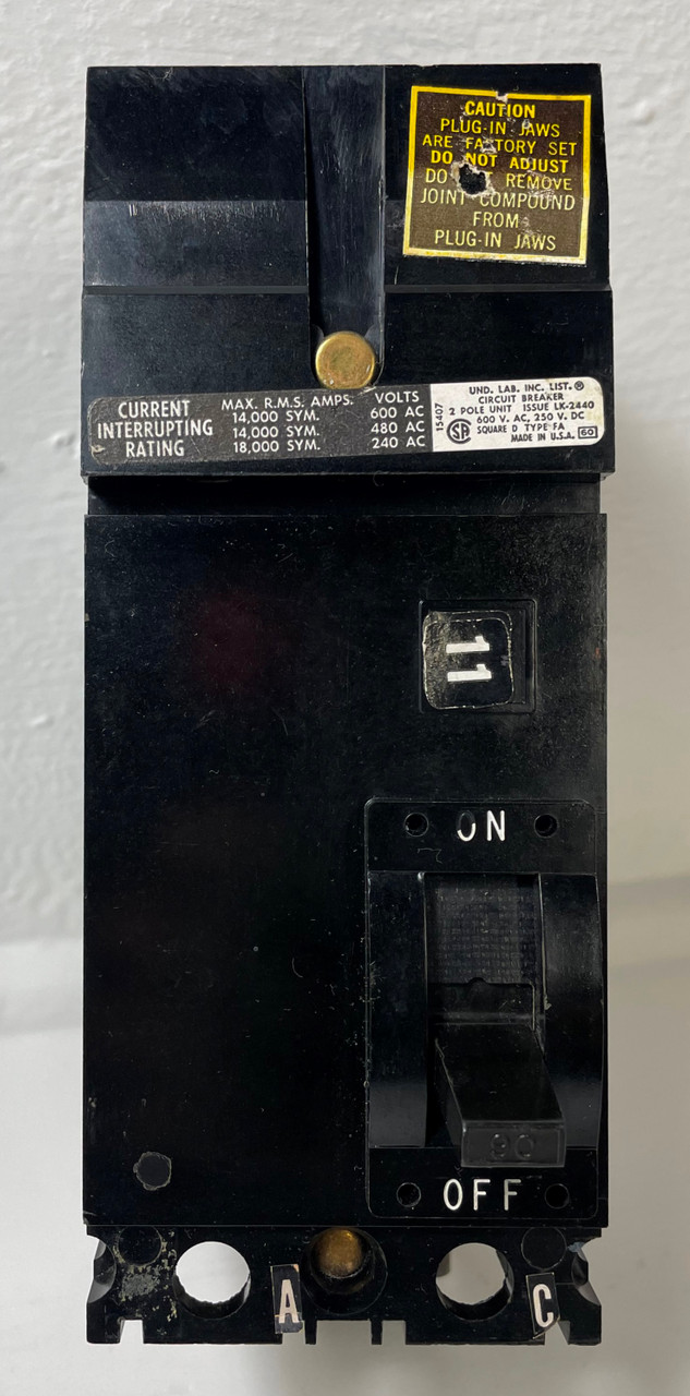 Square D I-Line FA26090AC 90A Circuit Breaker Black 480/600V 2 Pole FA 90 Amp 2P (EM4267-7)