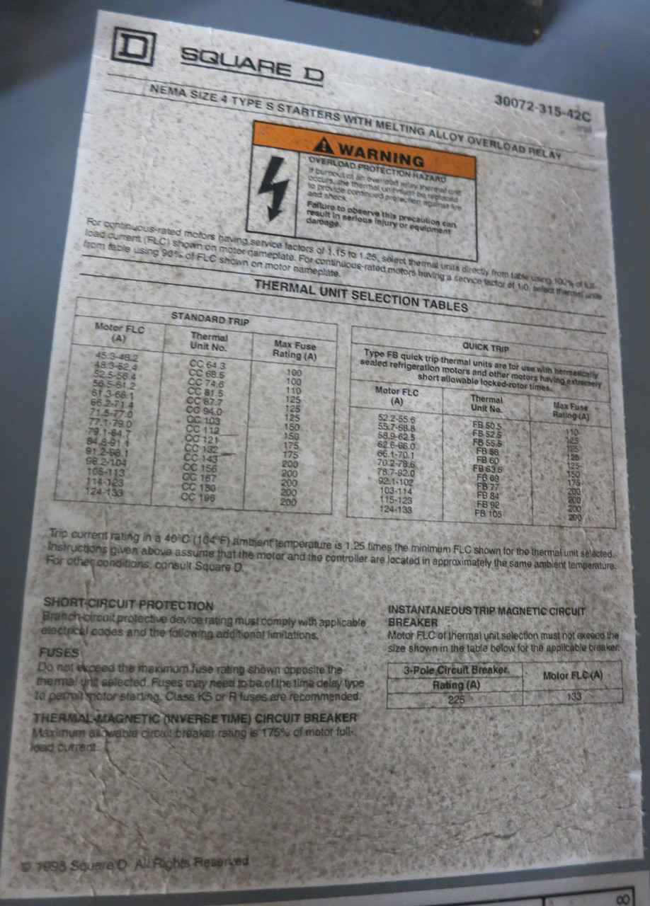 Square D Size 4 75 HP Autotransformer Motor Starter Reduced Voltage 8606 460V (GA0776-1)