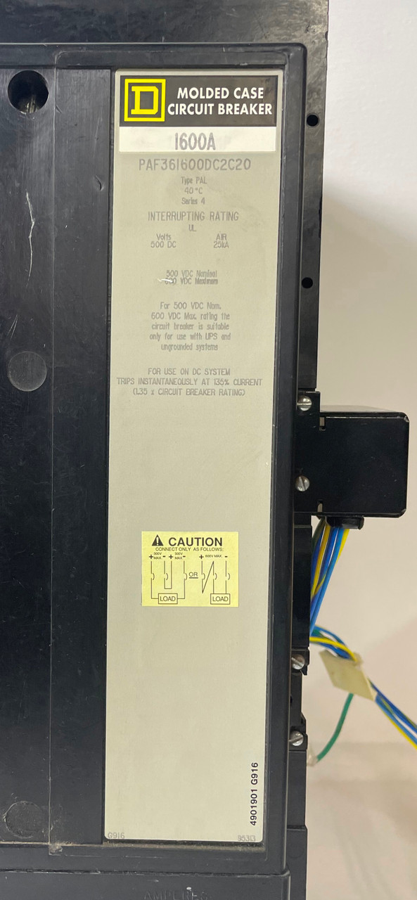 Square D PAF361600DC2C20 1600A DC Circuit Breaker w/ Aux 3P PAF361600DC 1600 Amp (EM4284-3)