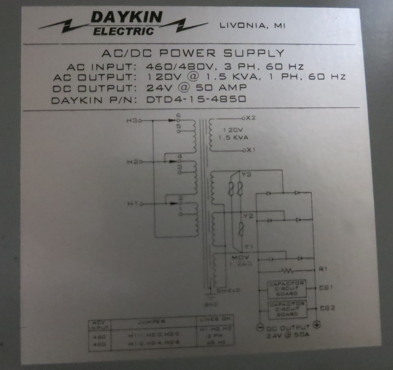 Daykin Electric AC/DC Power Unit DTD4-15-4850 D3.8N-5197 DKN-200A Transformer (GA0787-2)