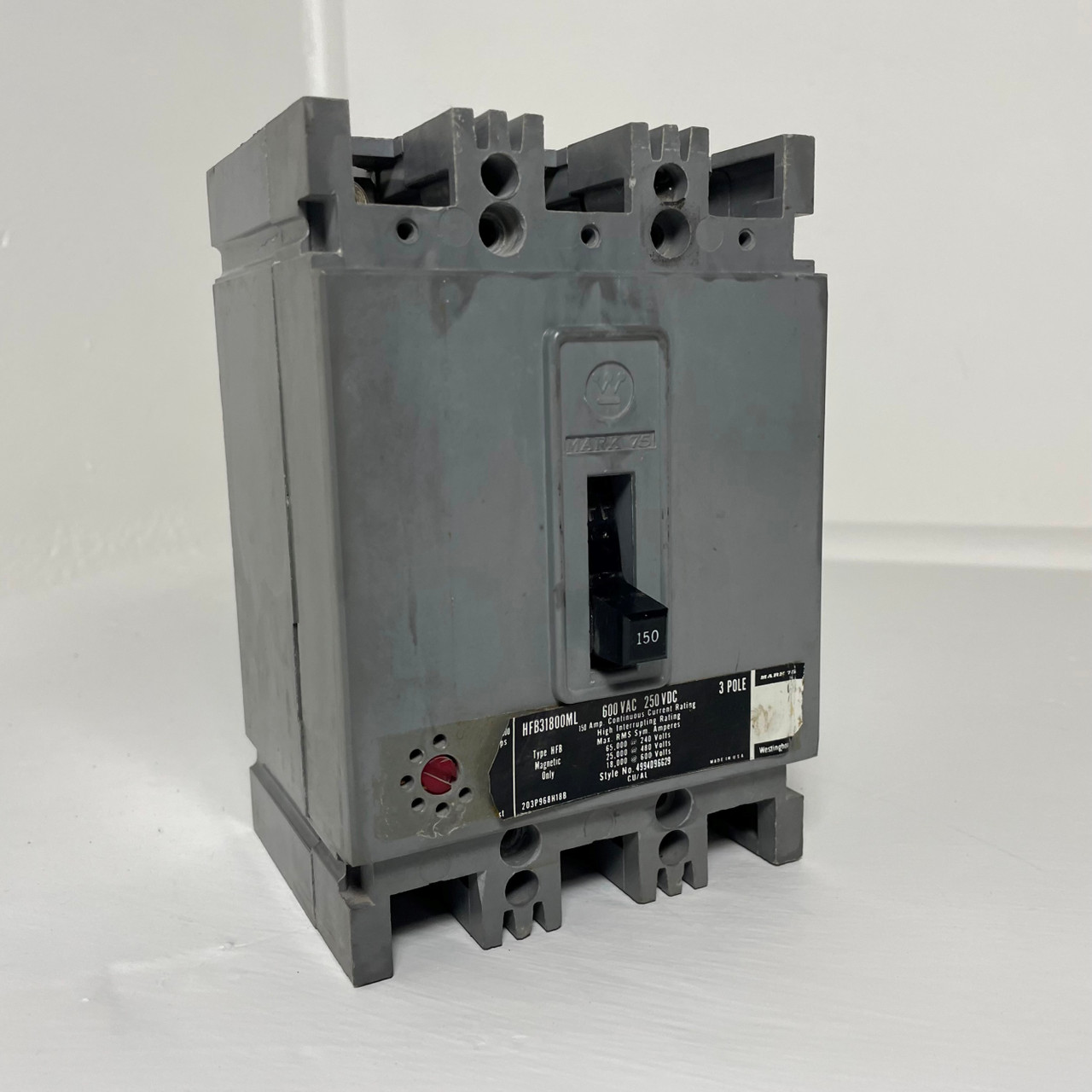 Image of Westinghouse HFB31800ML 150A Mark 75 Circuit Breaker Type HFB 150 Amp bad label